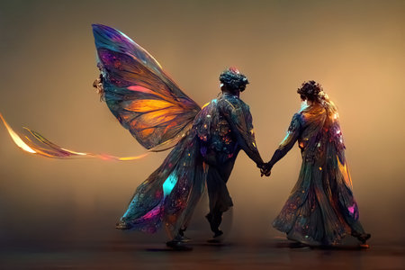 Digital art of a pair of human butterfly, 3d illustrationの素材