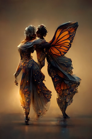 Digital art of a pair of human butterfly, 3d illustrationの素材