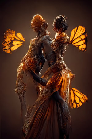 Digital art of a pair of human butterfly, 3d illustrationの素材