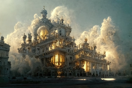 Baroque architecture view, digital art, 3d illustrationの素材
