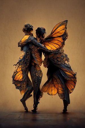 Digital art of a pair of human butterfly, 3d illustrationの素材