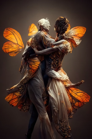 Digital art of a pair of human butterfly, 3d illustrationの素材