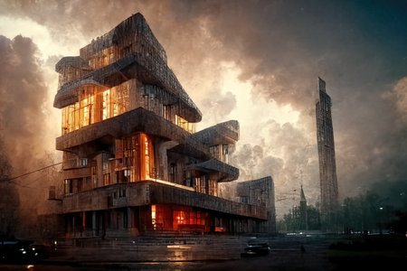 Georgian style architecture, digital art, 3d illustrationの素材