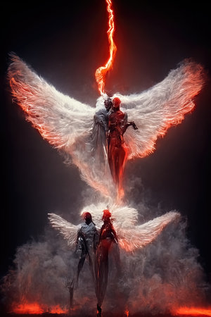 Angel and devil, digital art, 3d Illustrationの素材