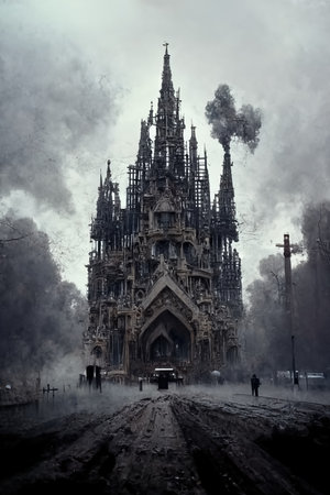 Gothic style architecture, digital art , 3d illustrationの素材