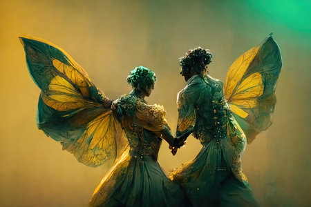 Digital art of a pair of human butterfly, 3d illustrationの素材