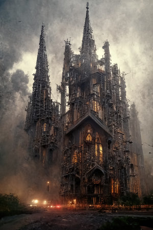 Gothic style architecture, digital art , 3d illustrationの素材