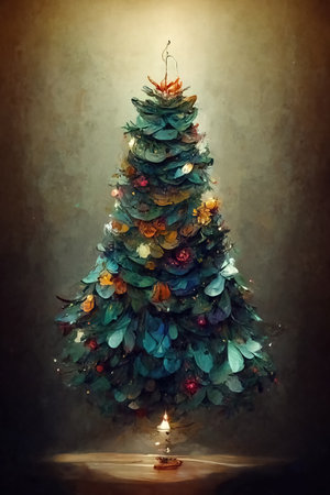 Christmas tree, digital art hand drawn style, Illustrationの素材