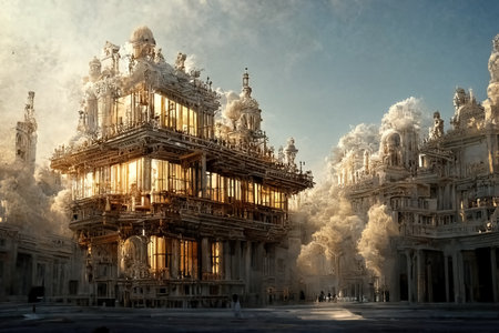 Renaissance style architecture, digital art, 3d illustrationの素材