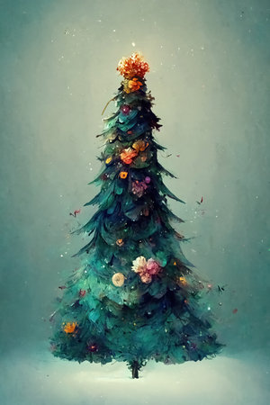 Christmas tree, digital art hand drawn style, Illustrationの素材