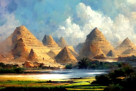 Amazing landscape in Egypt, oil paint, Illustrationの素材