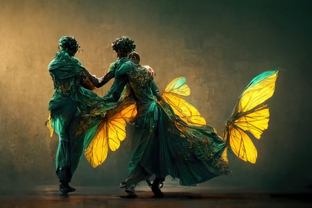 Digital art of a pair of human butterfly, 3d illustrationの素材