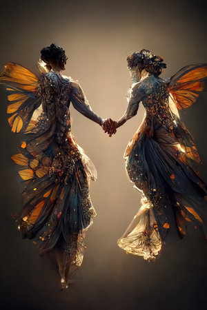 Digital art of a pair of human butterfly, 3d illustrationの素材