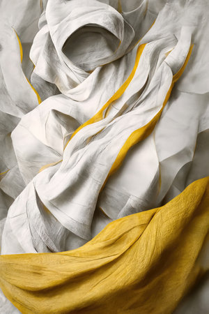 abstract modern minimal white yellow background with folded cloth macro,3d illustrationの素材