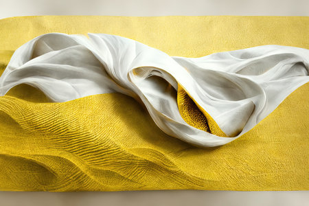 abstract modern minimal white yellow background with folded cloth macro,3d illustrationの素材