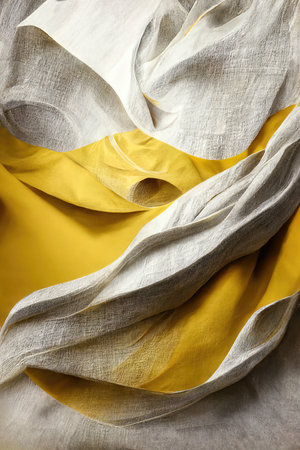abstract modern minimal white yellow background with folded cloth macro,3d illustrationの素材