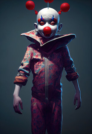 Portrait of a beautiful clown boy, 3d renderの素材