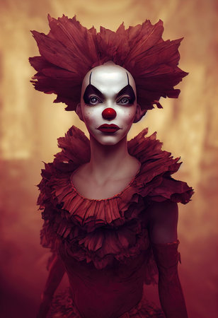 Portrait of a beautiful clown girl, 3d renderの素材