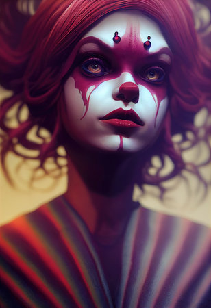 Portrait of a beautiful clown girl, 3d renderの素材