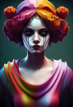Portrait of a beautiful clown girl, 3d renderの素材