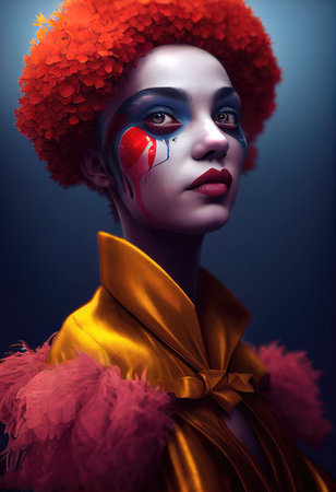 Portrait of a beautiful clown girl, 3d renderの素材