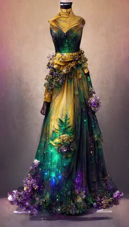 Gorgeous party dress with fancy decor, 3d illustrationの素材