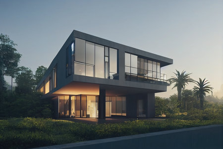 3d rendering of modern cozy house, illustrationの素材