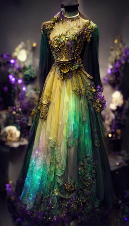 Gorgeous party dress with fancy decor, 3d illustrationの素材