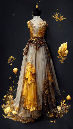 Gorgeous party dress with fancy decor, 3d illustrationの素材