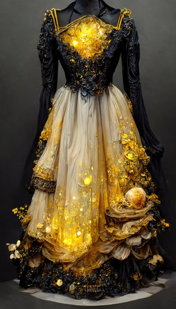 Gorgeous party dress with fancy decor, 3d illustrationの素材