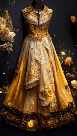 Gorgeous party dress with fancy decor, 3d illustrationの素材