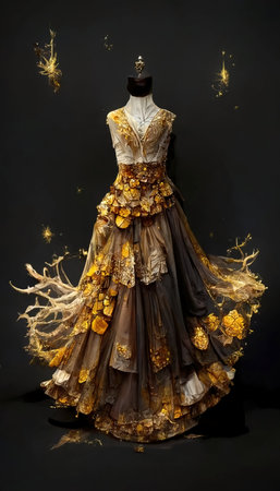 Gorgeous party dress with fancy decor, 3d illustrationの素材
