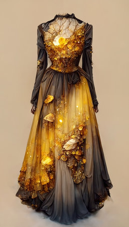 Gorgeous party dress with fancy decor, 3d illustrationの素材