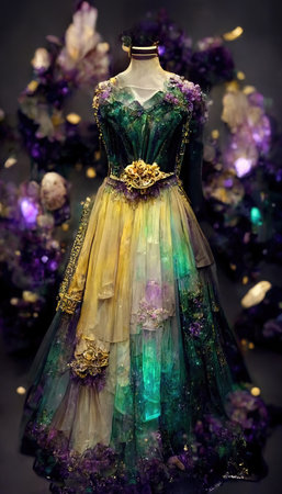 Gorgeous party dress with fancy decor, 3d illustrationの素材