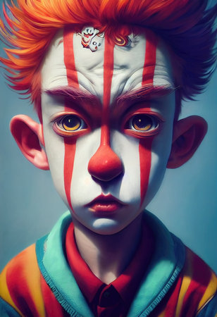 Portrait of a beautiful clown boy, 3d illustrationの素材
