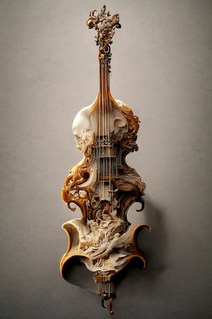 Picture of baroque violin statue, intricate details, 3D illustrationの素材