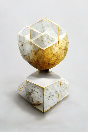 Abstract primitive shapes made of marble, 3d illustrationの素材
