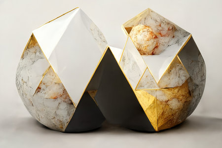 Abstract primitive shapes made of marble, 3d illustrationの素材