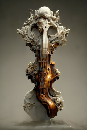 Picture of baroque violin statue, intricate details, 3D illustrationの素材