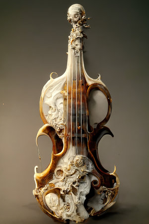 Picture of baroque violin statue, intricate details, 3D illustrationの素材