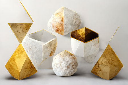 Abstract primitive shapes made of marble, 3d illustrationの素材