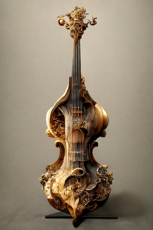 Picture of baroque violin statue, intricate details, 3D illustrationの素材