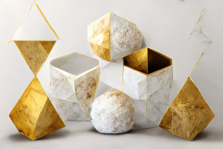 Abstract primitive shapes made of marble, 3d illustrationの素材