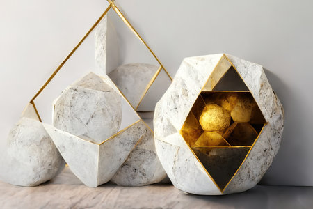 Abstract primitive shapes made of marble, 3d illustrationの素材