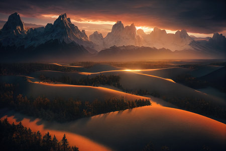 Breathtaking nature mountain landscape, 3d illustrationの素材