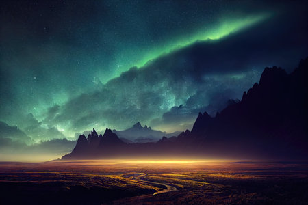 Breathtaking nature mountain landscape, 3d illustrationの素材