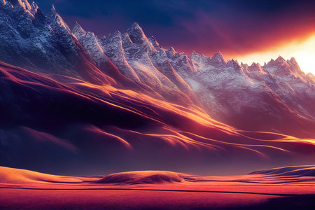 Breathtaking nature mountain landscape, 3d illustrationの素材