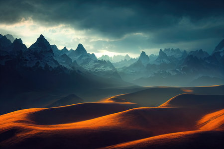 Breathtaking nature mountain landscape, 3d illustrationの素材