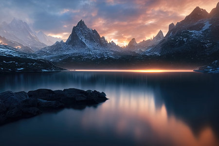 Breathtaking nature mountain landscape, 3d illustrationの素材