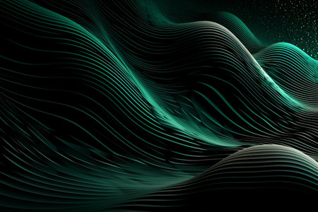Abstract 3d green waves background, Generative AIの素材
